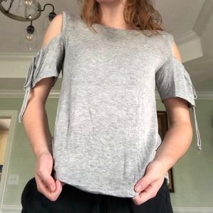 Grey Open Shoulder Tee Shirt
